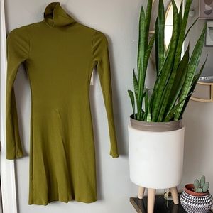 Olive green Reformation turtleneck dress